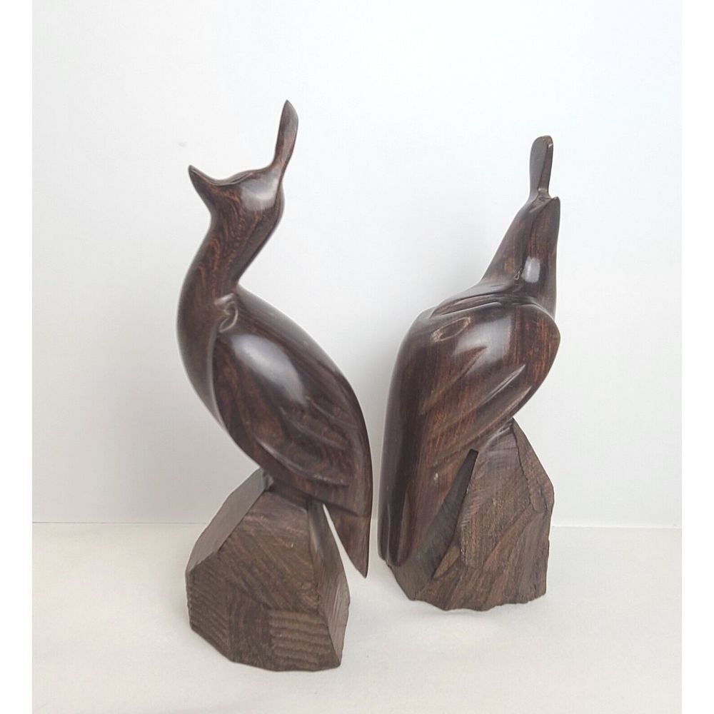 Pair Set Of 2 Vintage Ironwood‎ Quail Handcarved Wood Figurines Sculptures 7.5"